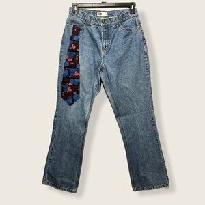 Faded Glory Women Bootcut Blue Jeans Size 12 Vintage Art Patch Quilt Patchwork